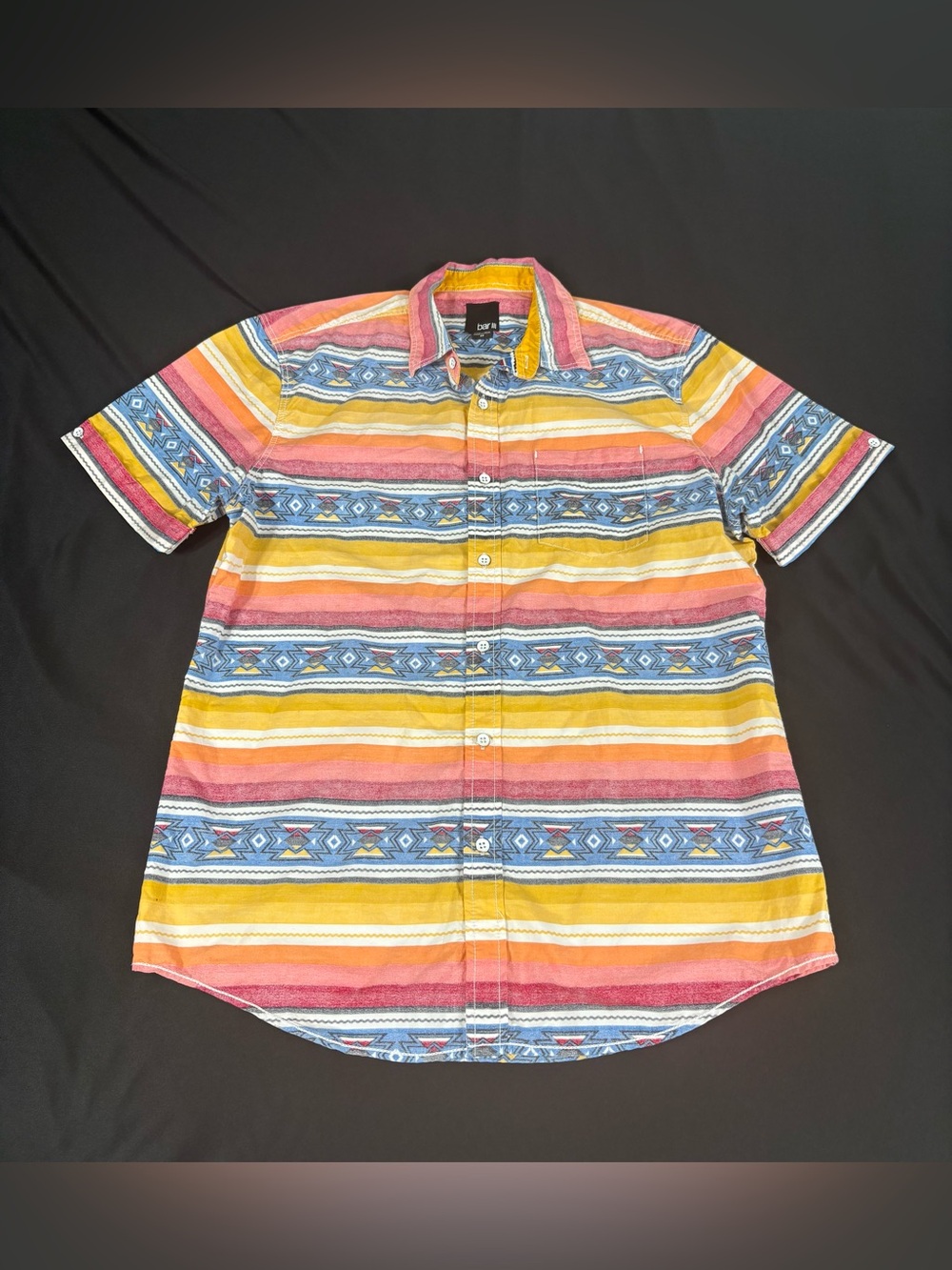 Bar III Mens Multicolor Ethnic Print Short Sleeve Button Up Shirt M